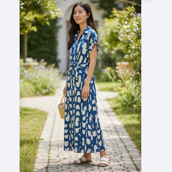 Bendigo Impressions Dresses & Skirts - Bendigo Impressions Maxi Dress Women's Small Printed Sleeveless Blue Cream